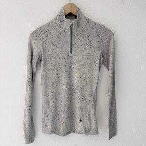 Smartwool Womens 100% Merino Wool Zip Top XS Grey Speckled 250 FAINT STAINS